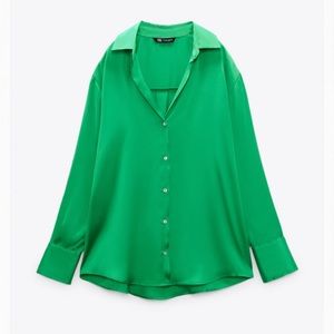 Zara Stain Green Button up Shirt. Size Small